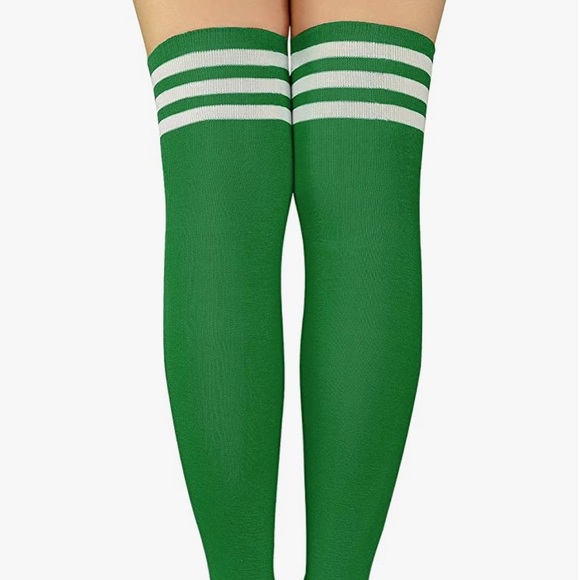 Thigh High Socks Green White - Picture 3 of 7